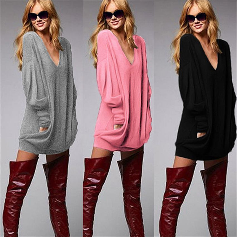 Hot new winter fashion loose, casual v-neck long-sleeved T-shirt MM t-shirt women