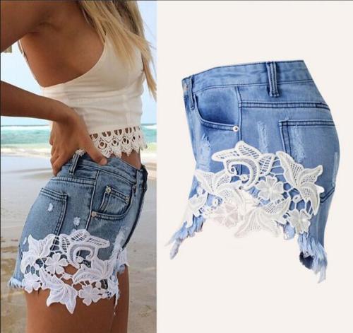 sexy lace stitching jeans sexy shorts and the wind