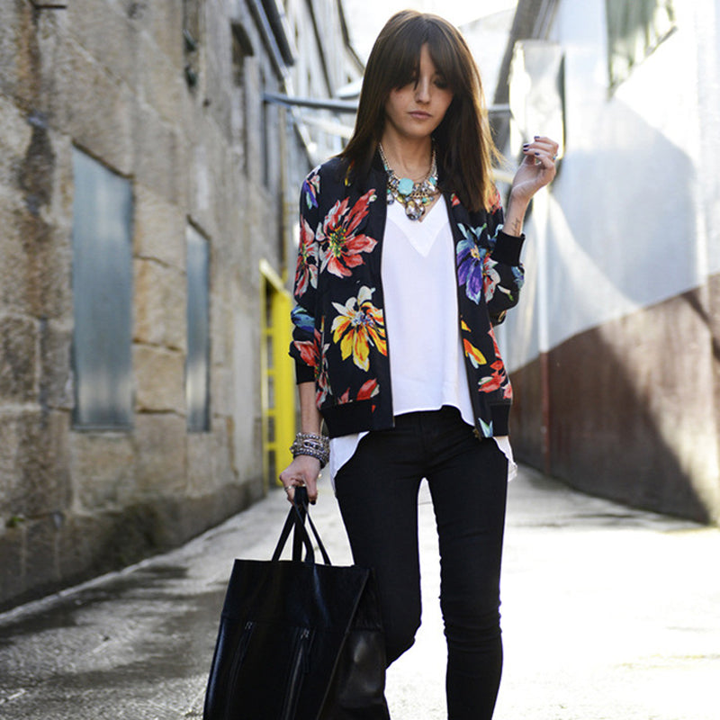 long-sleeved jacket female national wind printing Slim Jacket