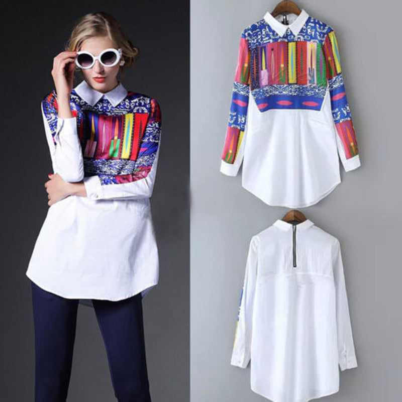 Autumn new fashion ladies wild printed long-sleeved shirt