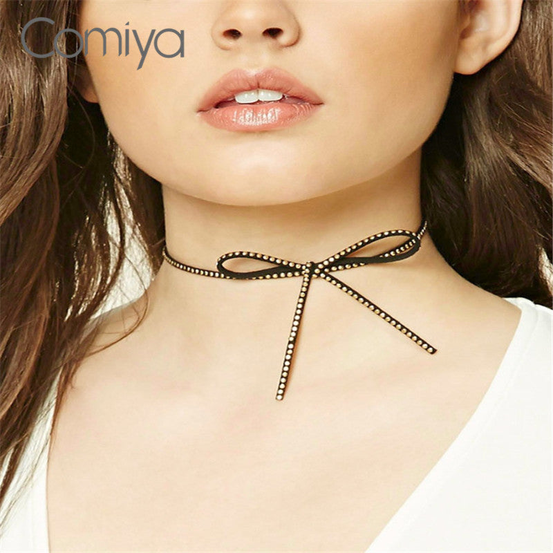 Comical Rope Chains Rhinestone Mosaic Choker Collares Bijoux Handmade