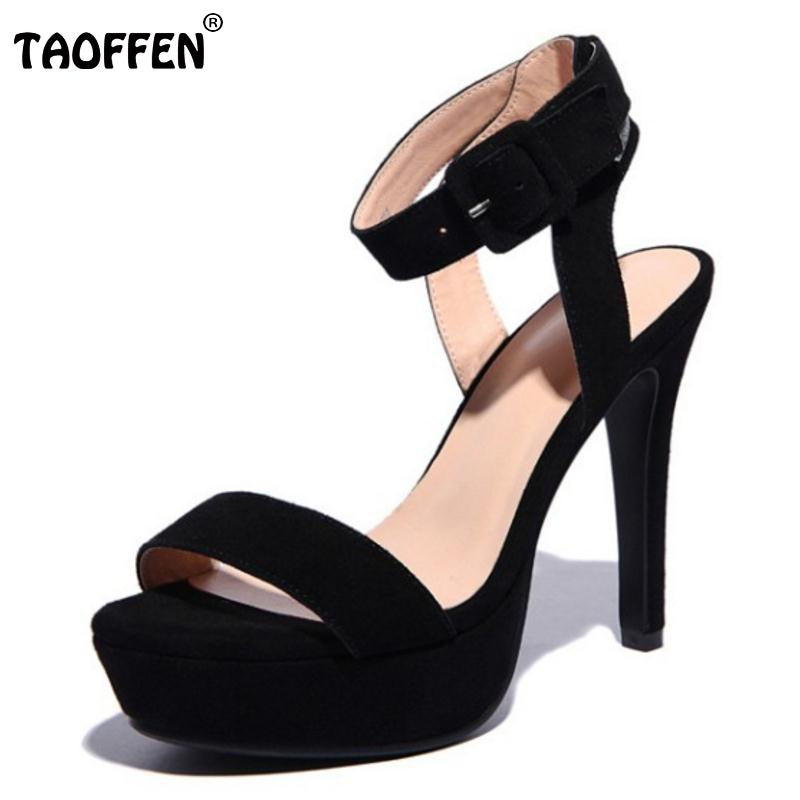 TAOFFEN Women High Heel Sandals Ankle Strap Sandals Polatform New Spike Heel Peep Toe Shoes Ladies Casual Footwear Size 34-39