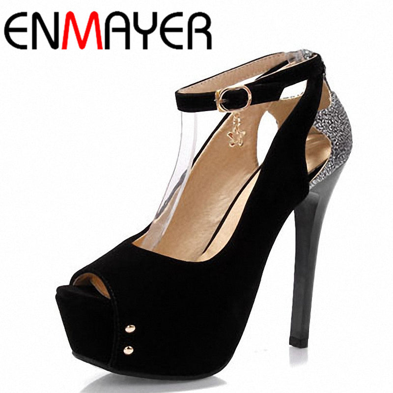 ENMAYER Big Size 34-43 Peep Toe Platform Sandals Fashion Women High Heels Summer Shoes New Ladies Wedding Pumps Shoes Women