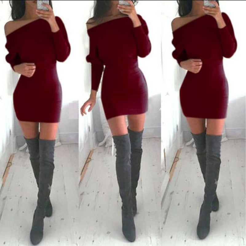 Hot Ladies Dongkuan bat sleeve package hip dress