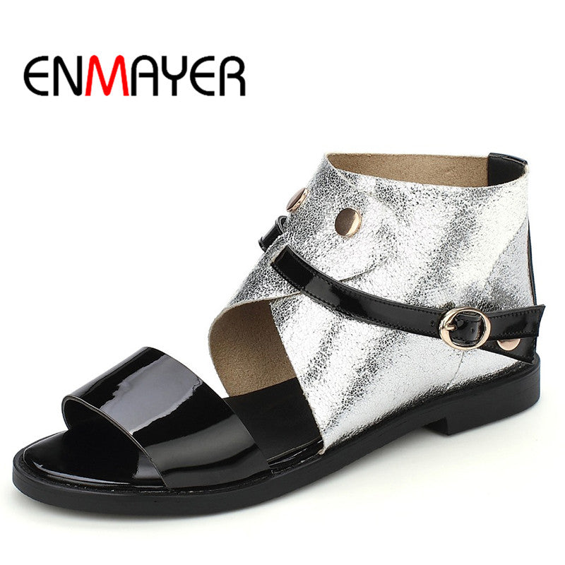 ENMAYER Ankle Boots Fashion Women Flats Sandals Ladies Casual Flats Summer Boots Shoes Women Sandal Motorcycle Boots Plus Size