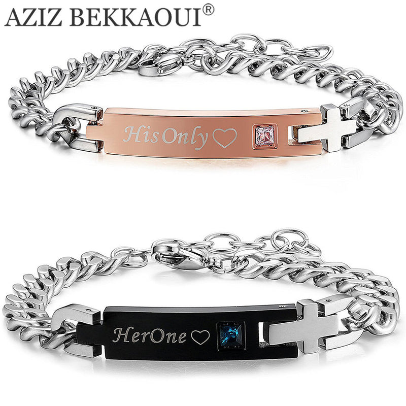 Drop Shipping Red Blue Crystal Charm Bracelets for Men Women His Only Her One Stainless Steel Matching Bracelets for Couple