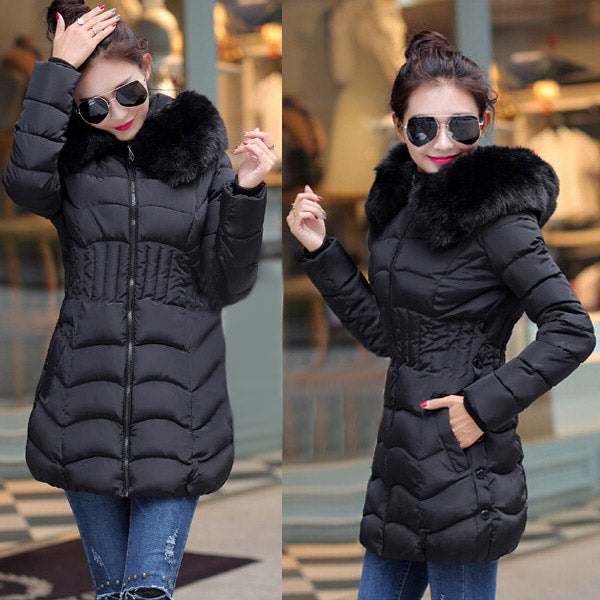 2017 New Winter Brand Ladies Winter Warm Down Coat Women Faux Fur Fleece Collar Hooded Zip Up Overcoat Women Long Jackets L-4XL