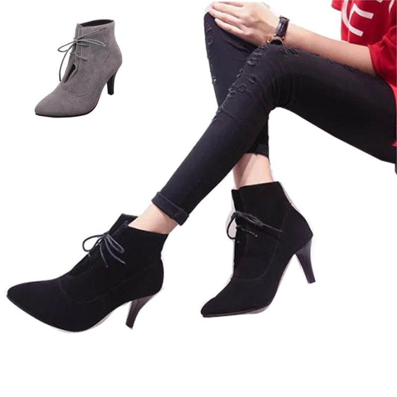 Autumn winter ladies short cylinder lace-up pointed toe high heels shoes Martin women ankle boots thick