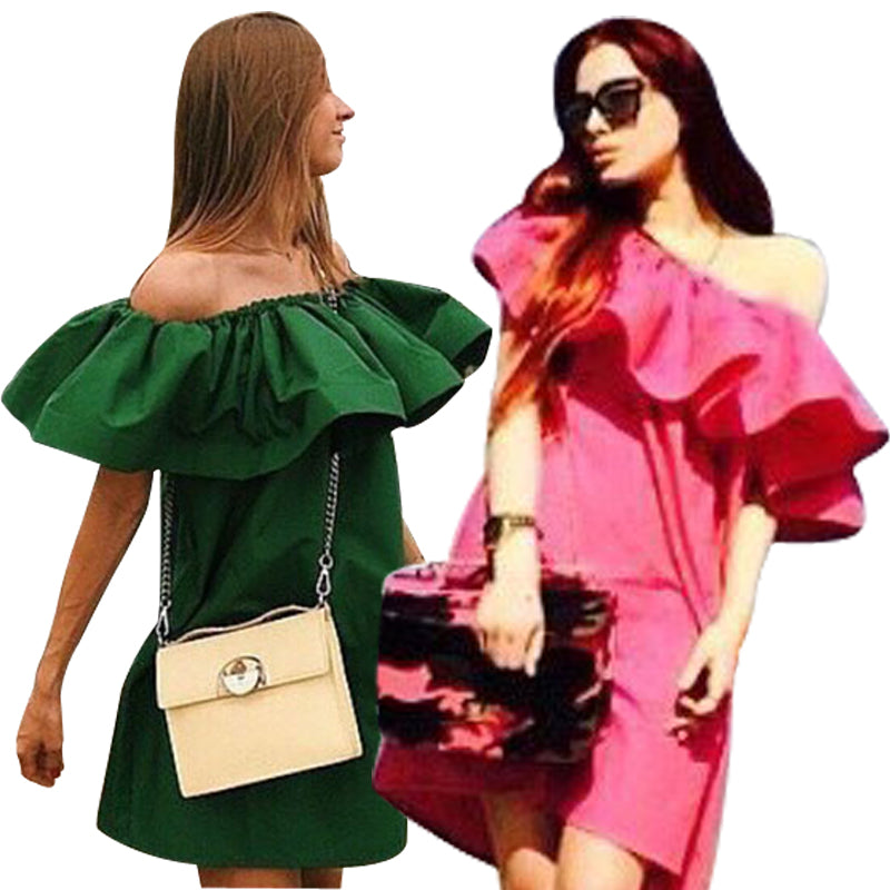 Women's dress word shoulder dress flouncing