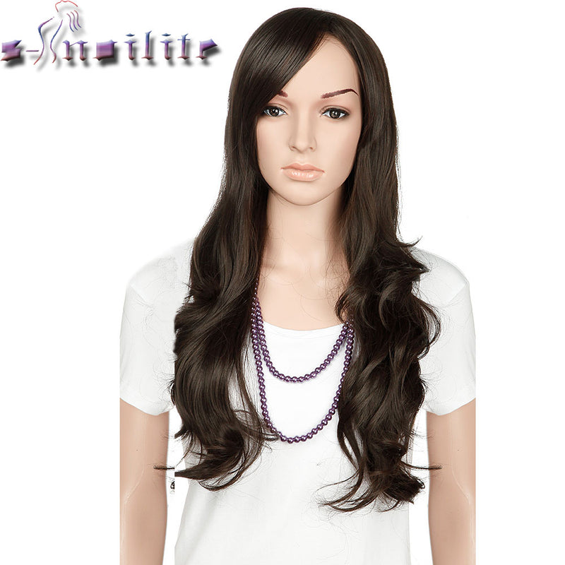 S-noilite 22 inches Nature Wave Synthetic Non Lace Front Wigs Soft Glueless Heat Resistant Fiber Full Head Wig For Women