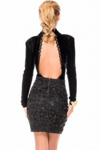 Black Velvet Open Back Mini Party Dress