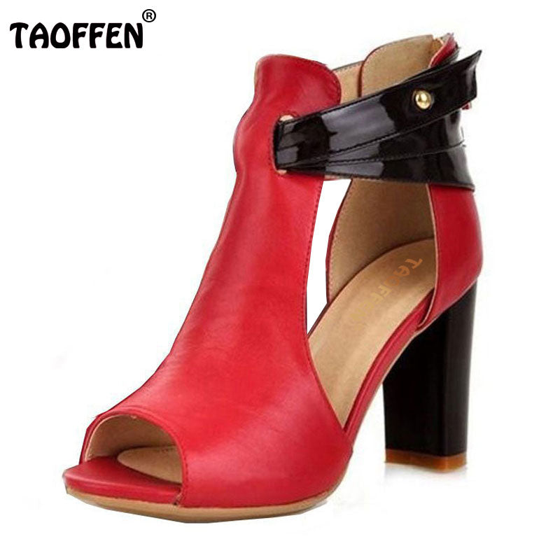 TAOFFEN Size 32-43 Women's Natural Real Genuine Leather High Heel Sandals Gladiator Ladies Heels Platform Sandals Shoes R233