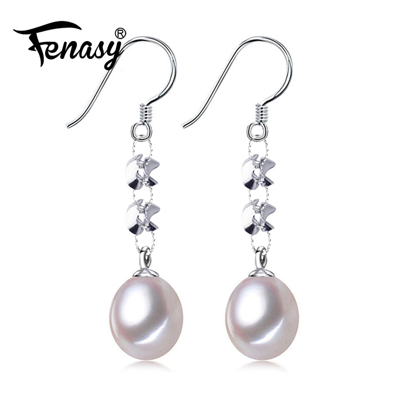 FENASY Freshwater Drop Pearl Earrings 925 sterling silver original Stud Earrings 8-9mm Pearl Jewelry Classic earrings