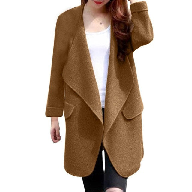 Warm Winter Women Coat Long Sleeve Knitted Wool Cardigan Solid Large Turn-down Collor Long Sweater