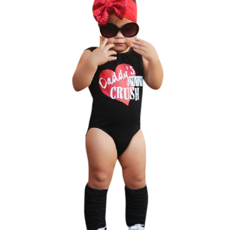 0-24M Summer Newborn Infant Baby Girls Clothes Sleeveless Romper Letter Print Jumpsuit Playsuit Summer Baby Red Heart Clothes