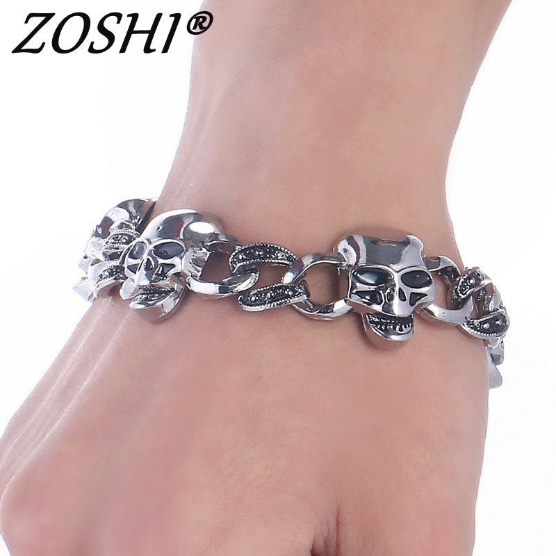 Men Stainless Steel Skull Links Chain Bracelet Men's Bracelets