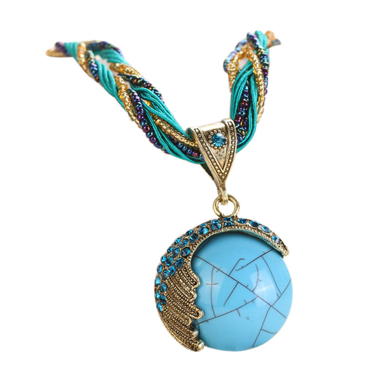 Bohemian Jewelry Statement Necklaces Women Rhinestone Gem Pendant Collar