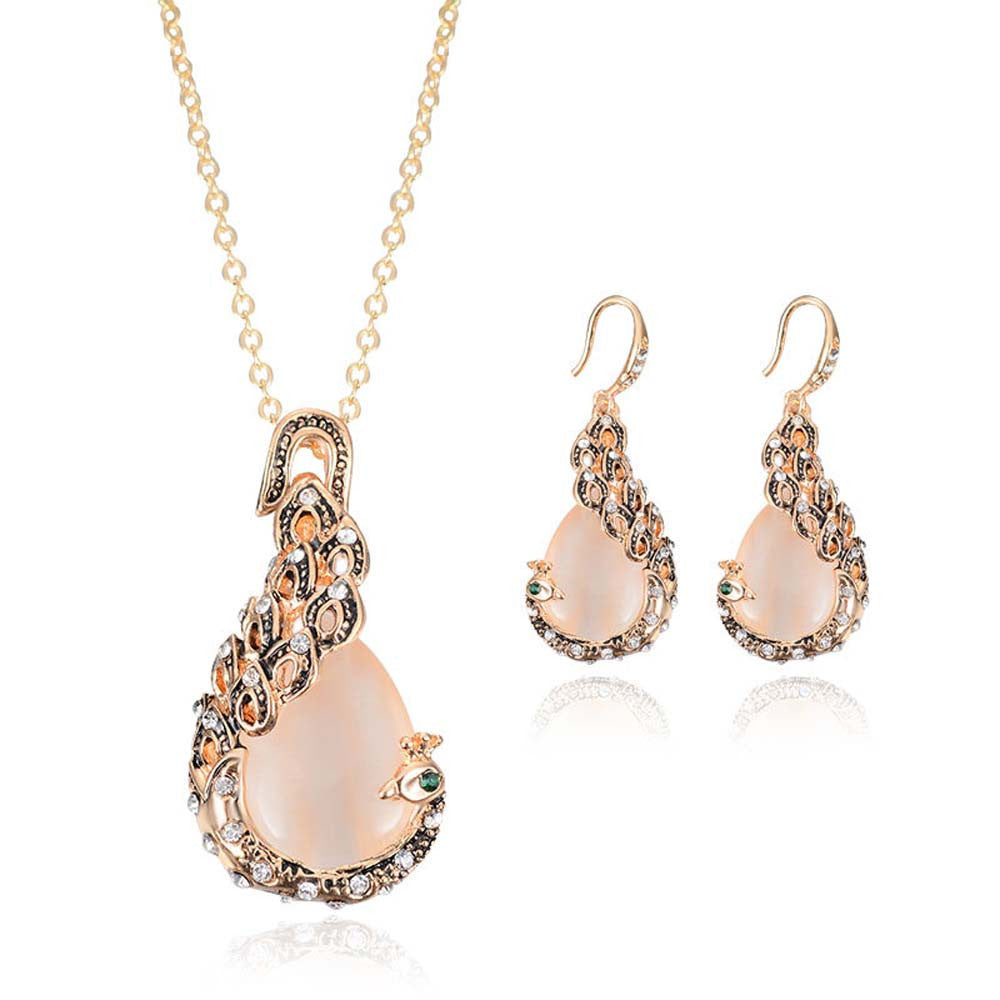 Bridal Crystal Wedding Jewelry Set Alloy Necklace Earrings Rhinestone