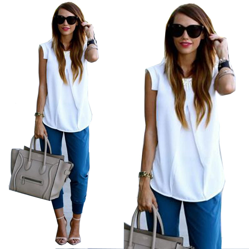 Solid O-neck Silk Hot Sexy A Shoulder Chiffon Shirt