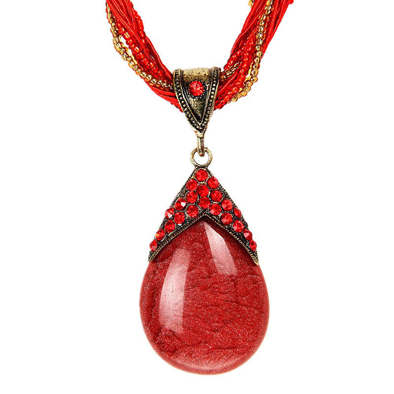 Bohemian Crystal Necklace Personalized Retro Teardrop-Shaped Necklace RD