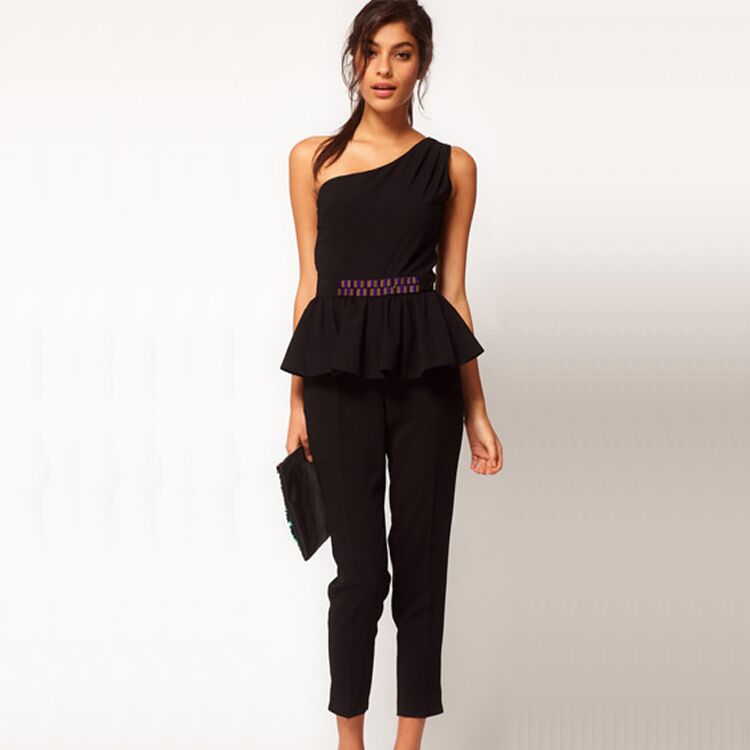 Womens nine pants waist shoulder asymmetrical set bead inclined shoulder piece pants