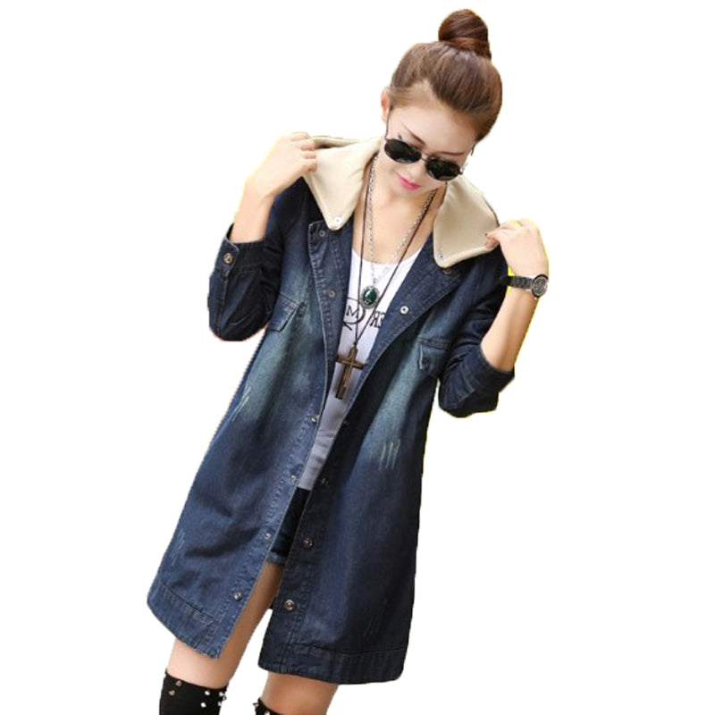 Women Fashion Ladies Denim Blue Casual Cowboy Button Long Sleeve Pockets Hooded Denim Coat Autumn Winter Outwear Jacket