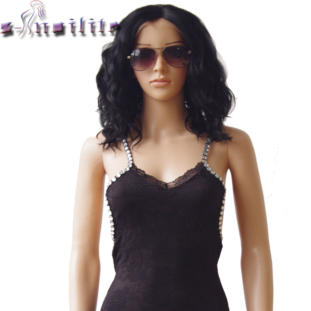 S-noilite Natural Swiss Lace Ombre Wig Synthetic Hair Short Lace Front Wigs for Black Women Bob Hair