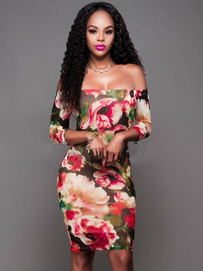 Slash Neck Color Block Women's Party Dress