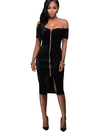 Slash Neck Asym Zipper Women's Party Dress