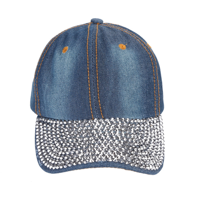 Unisex Studded Crystal Rhinestone Brim Adjustable Jean Baseball Cap Hat