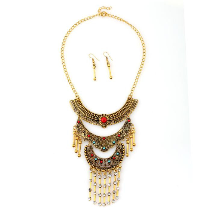 1PC Women Bib Chunky Statement MultiLayer Necklace Earrings Jewelry Set GD