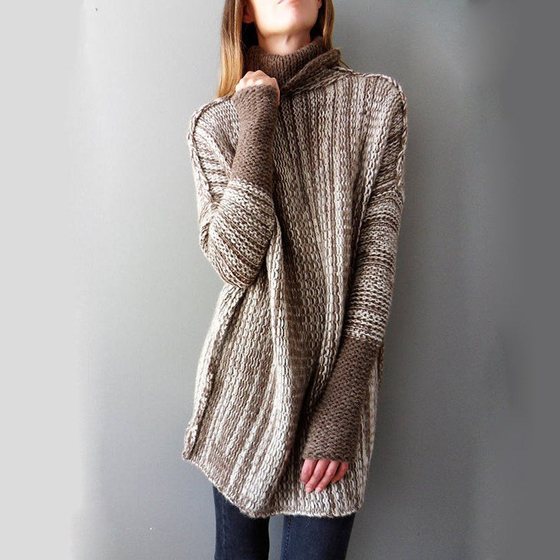 Long Sleeve Fashion Turtleneck Sweater Women Ladies Casual Autumn Knitted Jumpers Outwear Loose Winter Coat Jacket