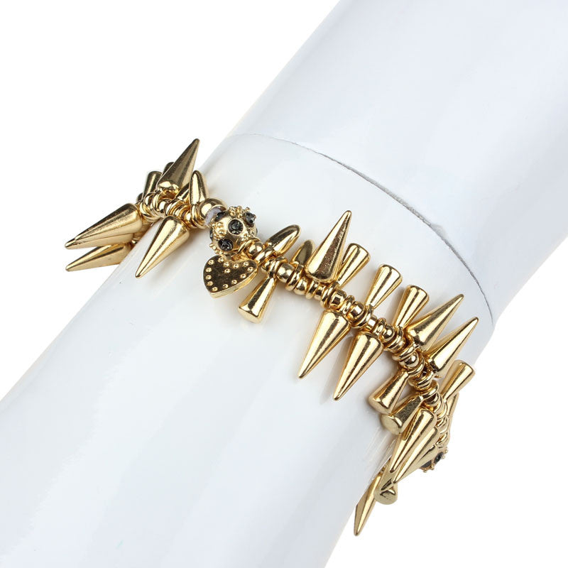 Womens Lady Renegade Crystal Cluster Spike Stretch Bracelet Rivet GD