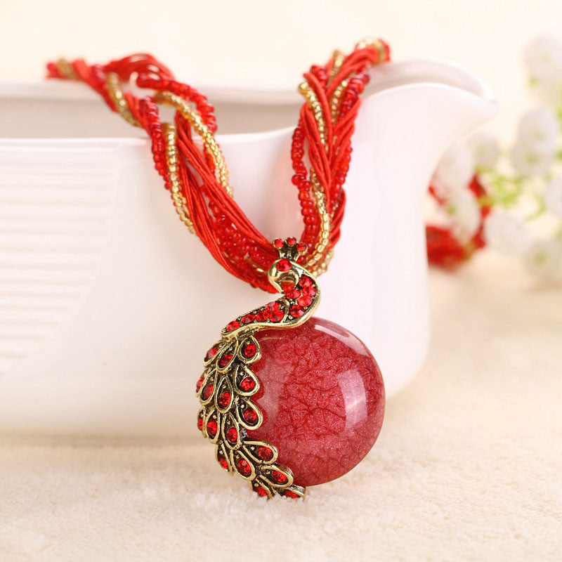 Bohemian Womens Rhinestone Peacock Gem Pendant Statement Necklace RD