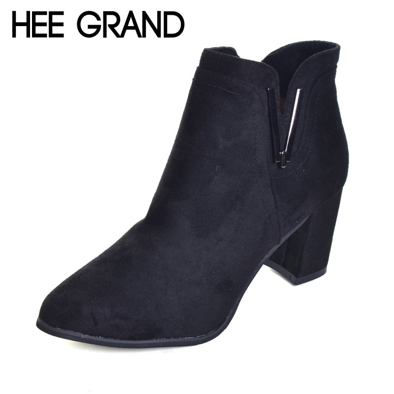 HEE GRAND Metal Decoration Women Fashion Boots Thick High Heel Autumn and Winter Shoes with Zip Ankle Boots XWX6377