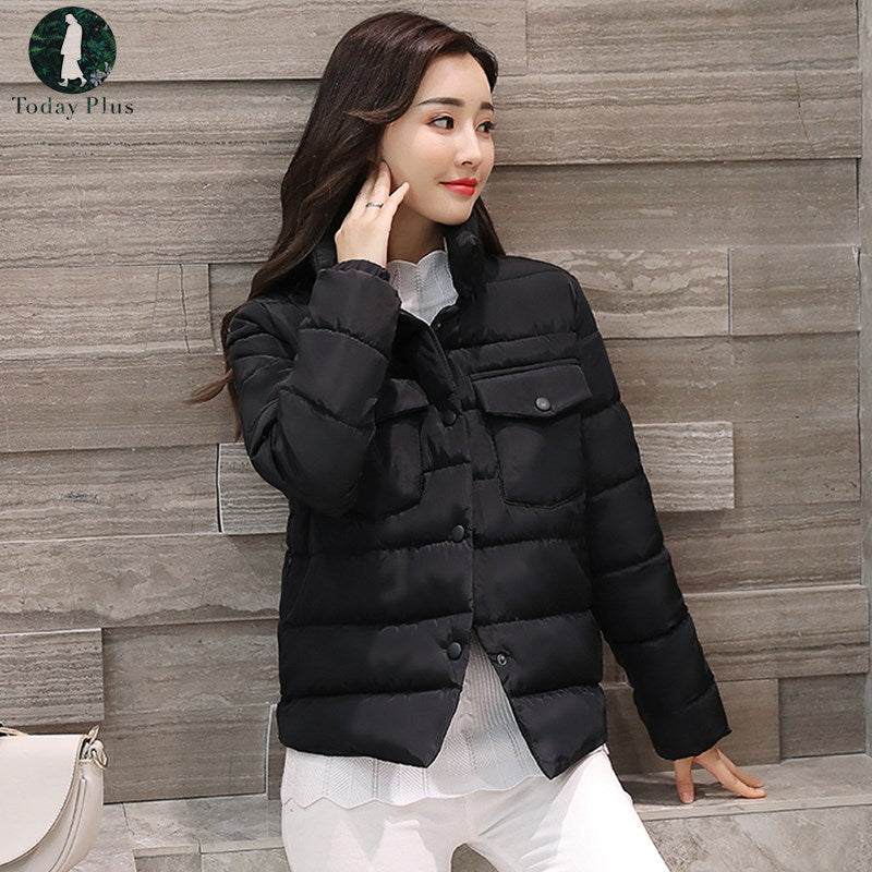 2017 New Winter Jacket Coat Women Cotton Basic Jacket Padded Slim Warm Parkas Stand Collar Coat Female Autumn Outerwears