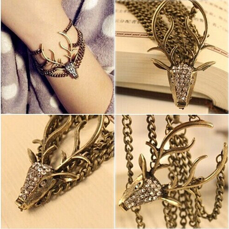 Vintage Retro Deer Head Bracelet Bangles Chain