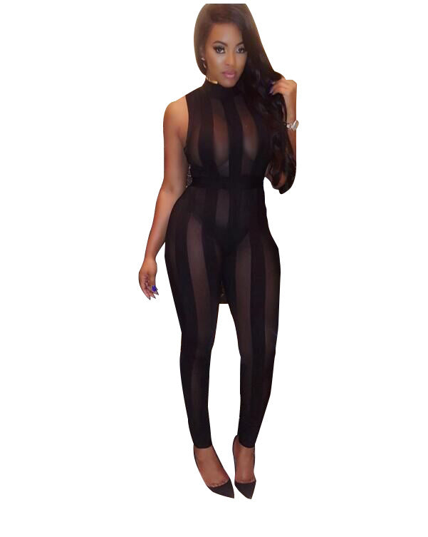 2017 Elegant Jumpsuit Bodycon Jumpsuit. Sexy Gauze Piece Pants