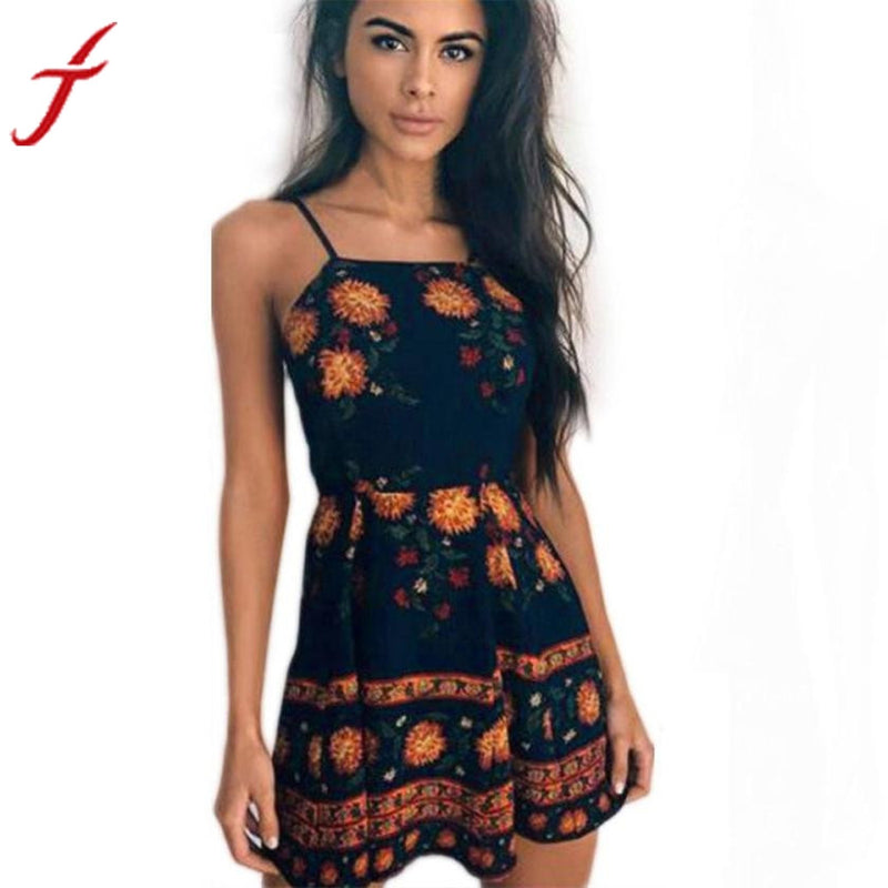 Floral Print Casual Summer Sleeveless Party Mini Beach Dress