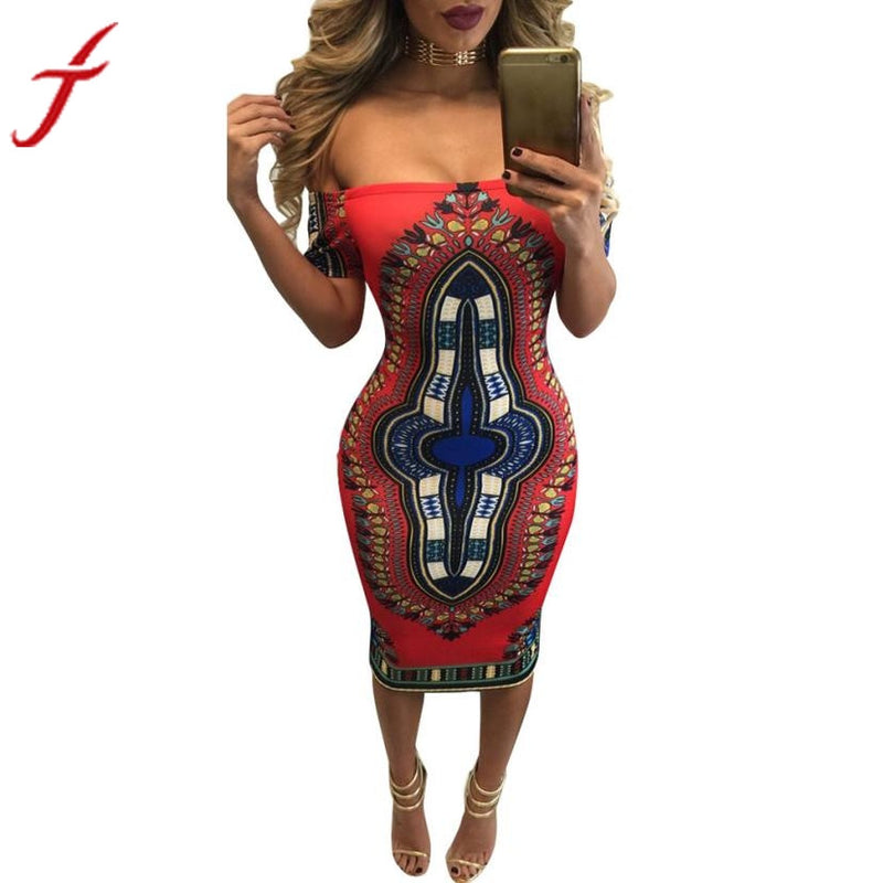 Traditional African Print Dashiki Bodycon Sexy Short Sleeve