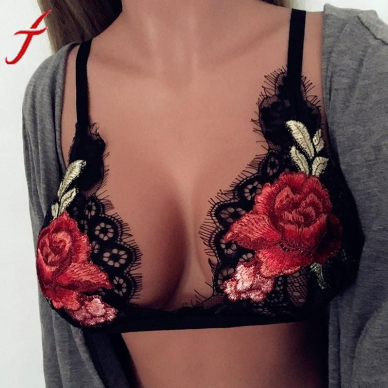 Embroidered Bra Fashion Women Sexy Lace Appliques Floral Bralette Unpadded Bra Wire Free 3/4 Cup Sexy Bra Women Intimates