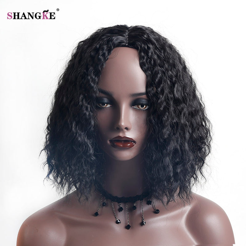 SHANGKE Short Kinky Curly Black Natural Synthetic Hair For Black Women Full Wig Heat Resistant Wigs