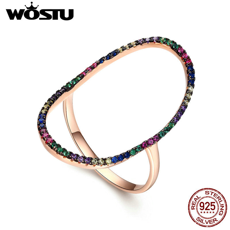 Sterling Silver & Gold Color Polychrome Halo Rings For Women Luxury Silver Jewelry Gift