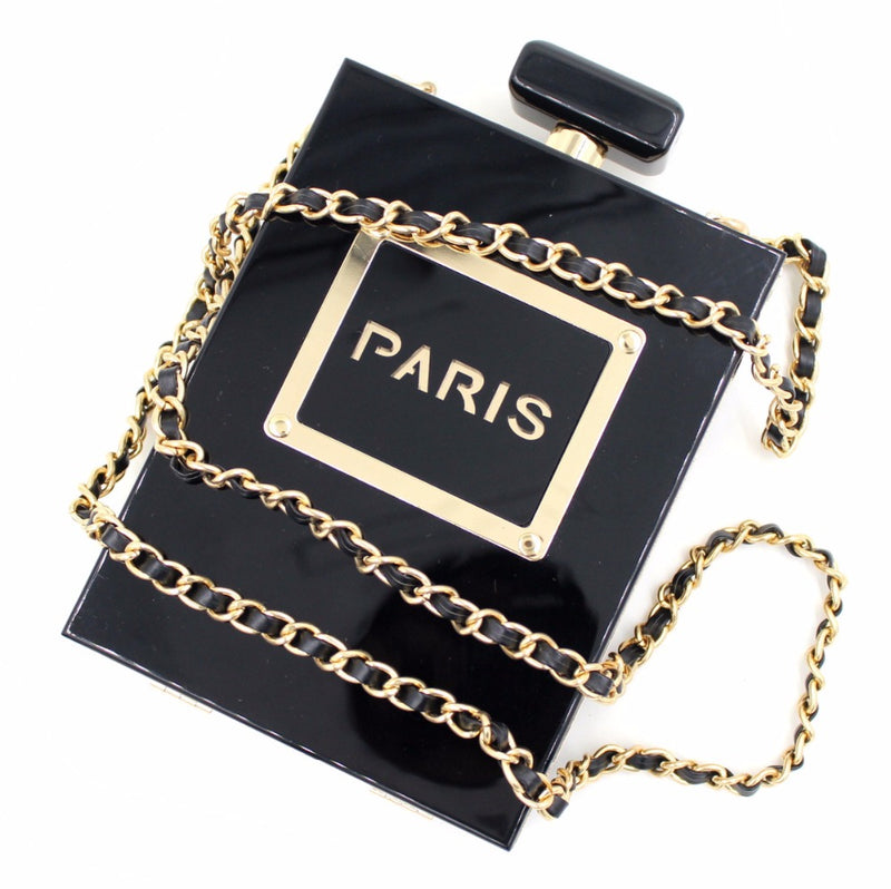 2017 New Female Casual Handbags Small Tote PARIS Pattern Party Evening Bags Quality Acrylic Perfume Bottle Clutch Bags