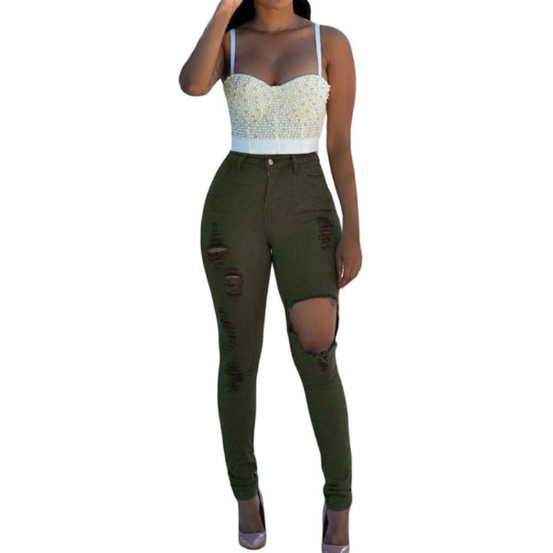 Ripped Skinny Denim Trousers Destroyed Casual Slim Denim Cotton Jeans