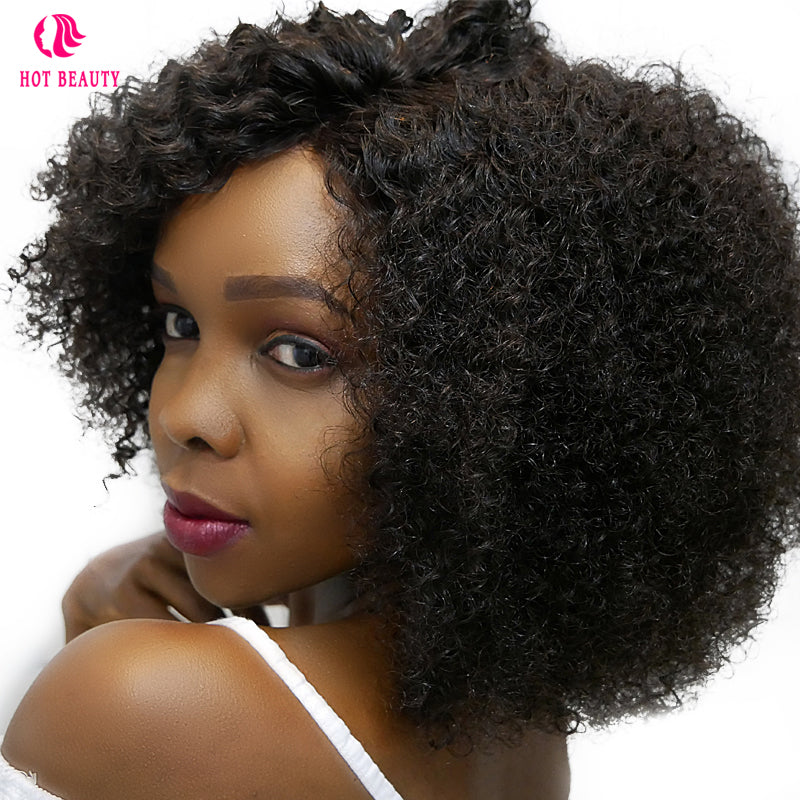 Hot Beauty Hair Brazilian Kinky Curly Short Wig 250% Density 100% Remy Human Hair Can Be Dyed Natural Color With Top Lace Wigs