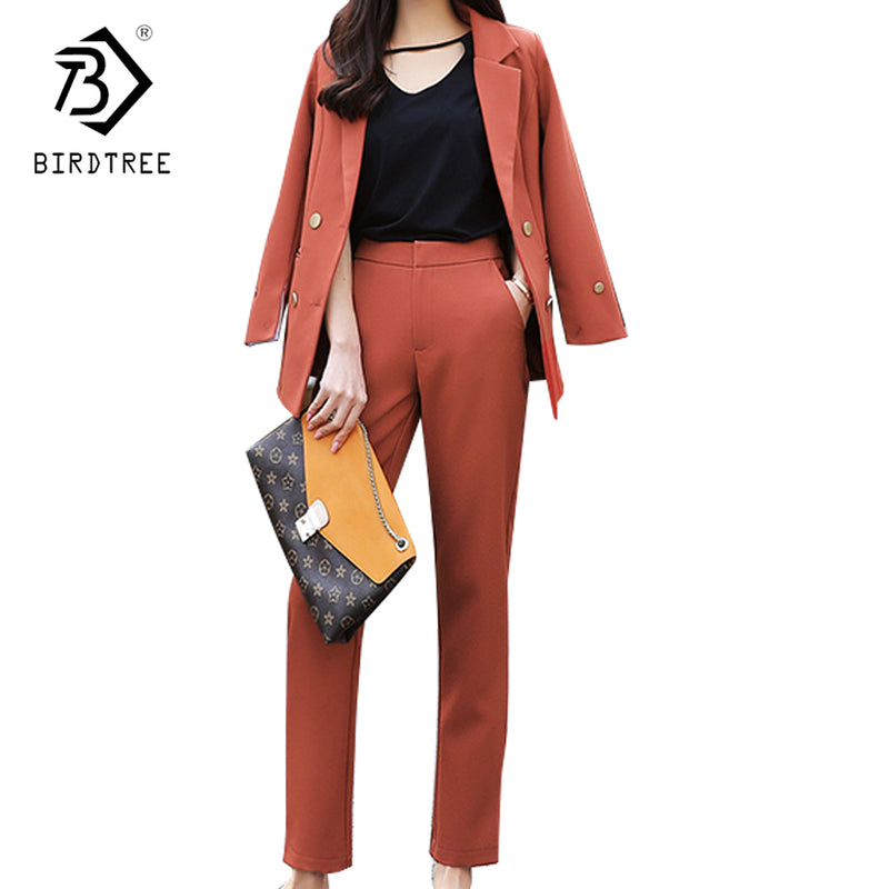 Pants Suits Women Blazer 2 Two Piece Set Solid Jacket & Pant Plus Size