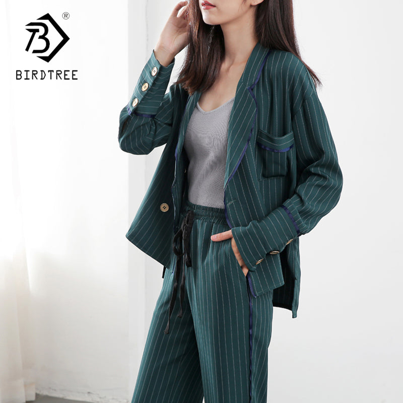 Fashion Pants Suits Women Blazer 2 Two Piece Set Striped Jacket & Pant Blazer
