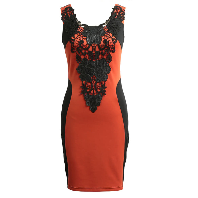 Floral Lace Patchwork Sleeveless Bodycon Mini Casual Bandage Dress Khaki