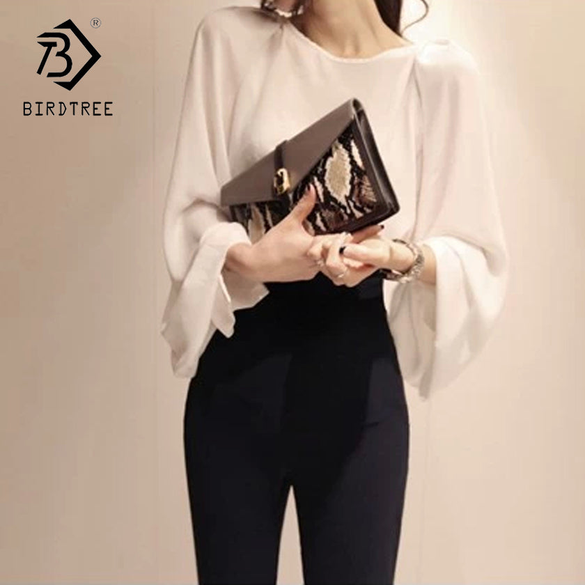 Solid Blouses & Shirts And Empire Full Length Pants Slim O-Neck Female